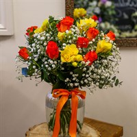 Bright Rose and Freesia Hand Tied Floral Bouquet