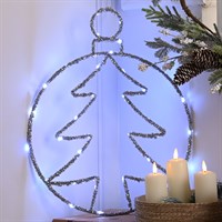 Festive 49cm Twinkling Silver Tree Ball Light Up Christmas Decoration - White LED (P057719)