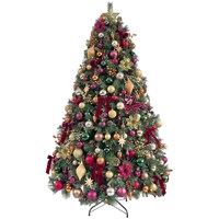 Portland Fir 2.1m (7ft) Red Envy Traditional Decorated Pre Lit Artificial Christmas Tree (EB201D)