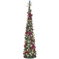 Portland Fir 2.1m (7ft) Slim Classic Balmoral Red & Gold Decorated Pre Lit Artificial Christmas Tree (EB206B)