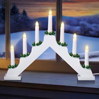 Premier 39cm Wooden White Light Up Christmas Candle Bridge with 7 LED Bulbs (LI101685W)