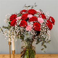 12 Roses & Carnations Cut Flower Hand Tied Bouquet